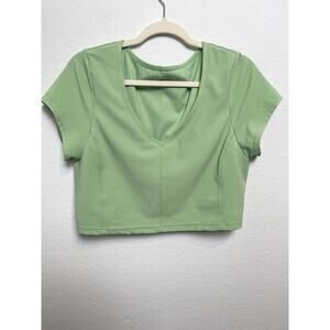 Offline by Aerie Cropped Active Top XL Green Ribbed Workout V-Neck Athleisure